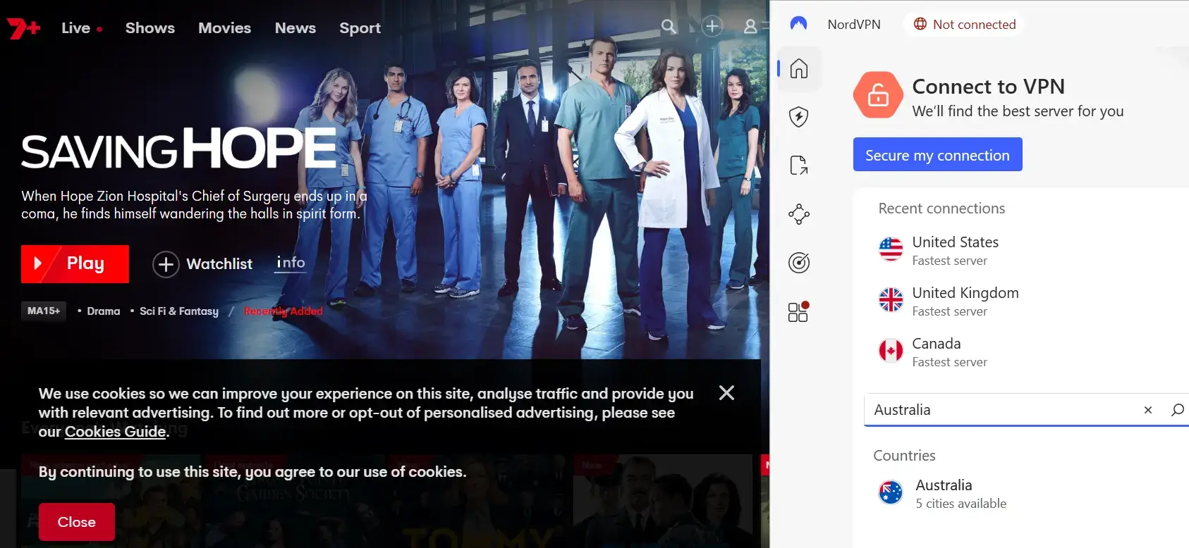 7Plus in USA with NordVPN