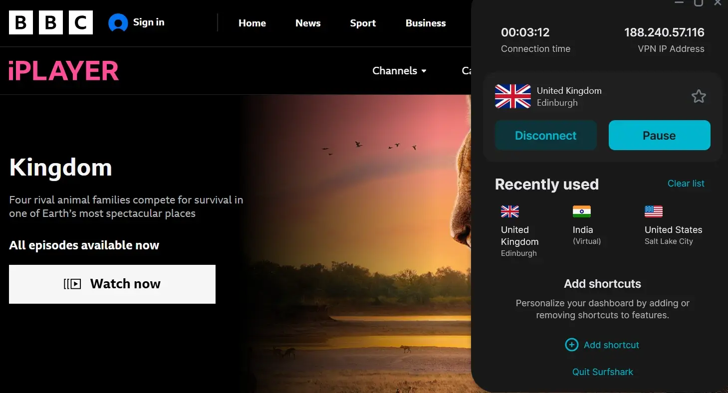 BBC iPlayer in Spain with SurfShark