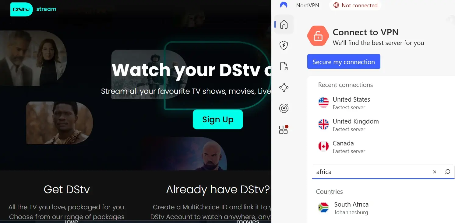 DStv in USA with NordVPN