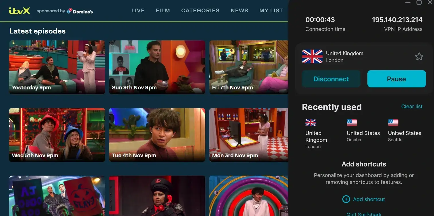 ITVX in Spain with SurfShark