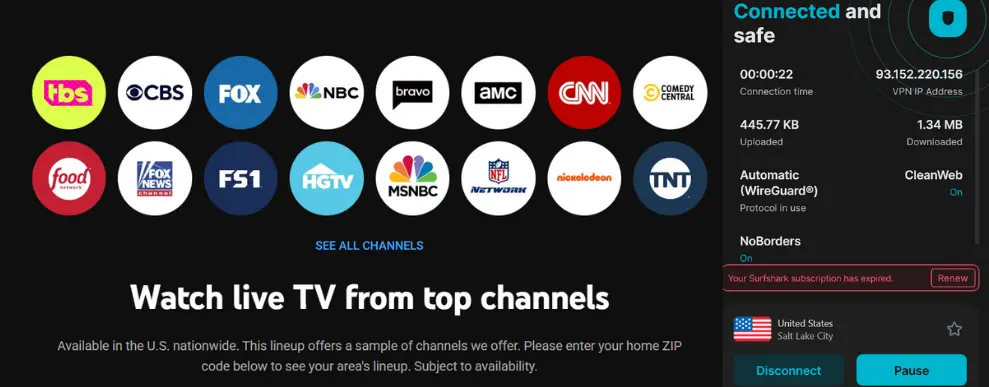 YouTube TV in Canada-with SurfShark